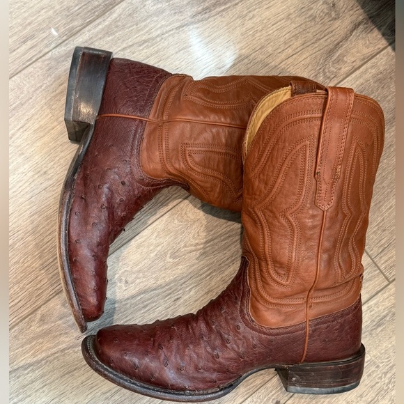 Tecovas THE EMMITT OSTRICH Roper Square toe cowboy boot Sz 9.5 D - Picture 6 of 11